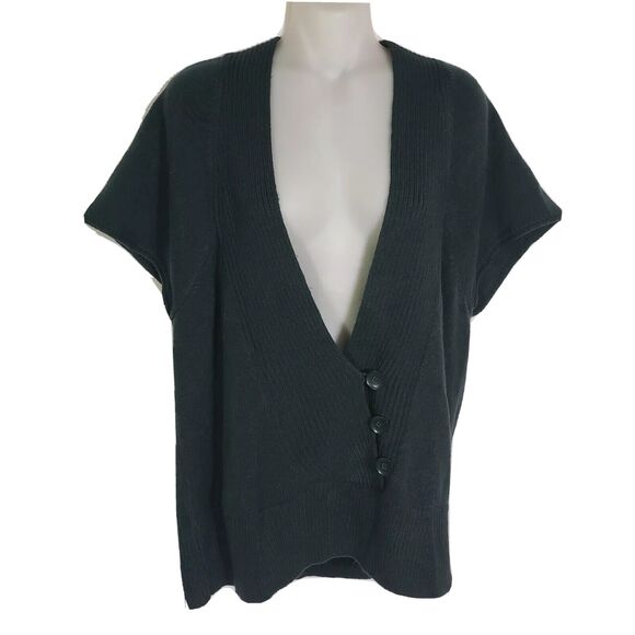 Coldwater Creek Womens Sweater Large Knit Green Short Sleeve Ribbed Pullover - Picture 1 of 10